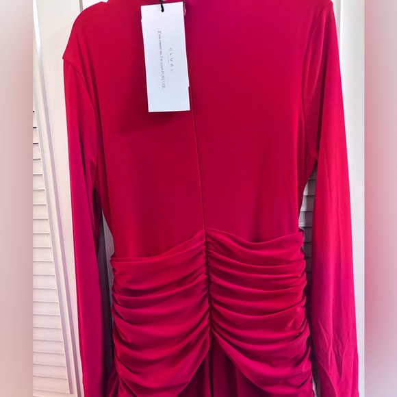 Club London ESTRELLA Red High-Neck Maxi Dress With Ruched Detailing - Picture 13 of 16